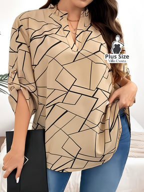 Blusa Geométrica e Decote V Plus Size