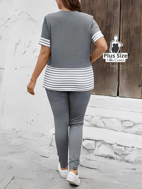 Conjunto Casual Com Detalhe de Listras Plus Size