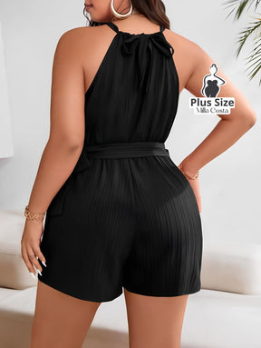 Macacão Curto De Amarração Elegante Plus Size