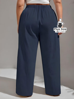 Calça Pantalona de Linho Com Fechamento Frontal Plus Size