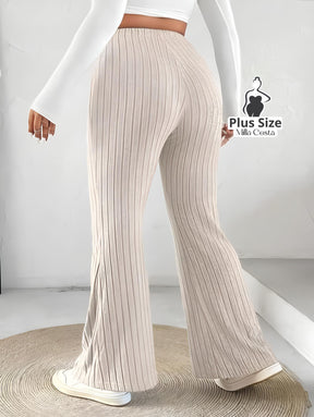 Calça de Malha Canelada Flare Plus Size