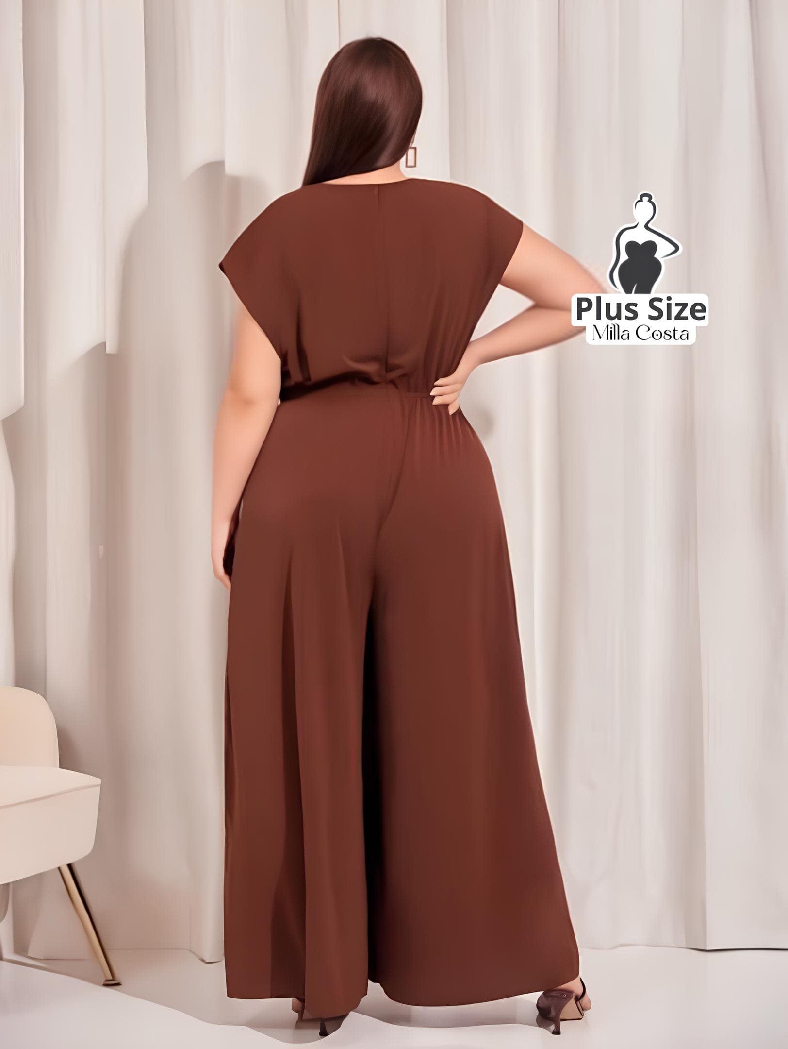 Macacão De Corte Elegante Com Decote V Plus Size