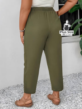 Calça de Cintura Alta Com Cordão Ajustável Plus Size