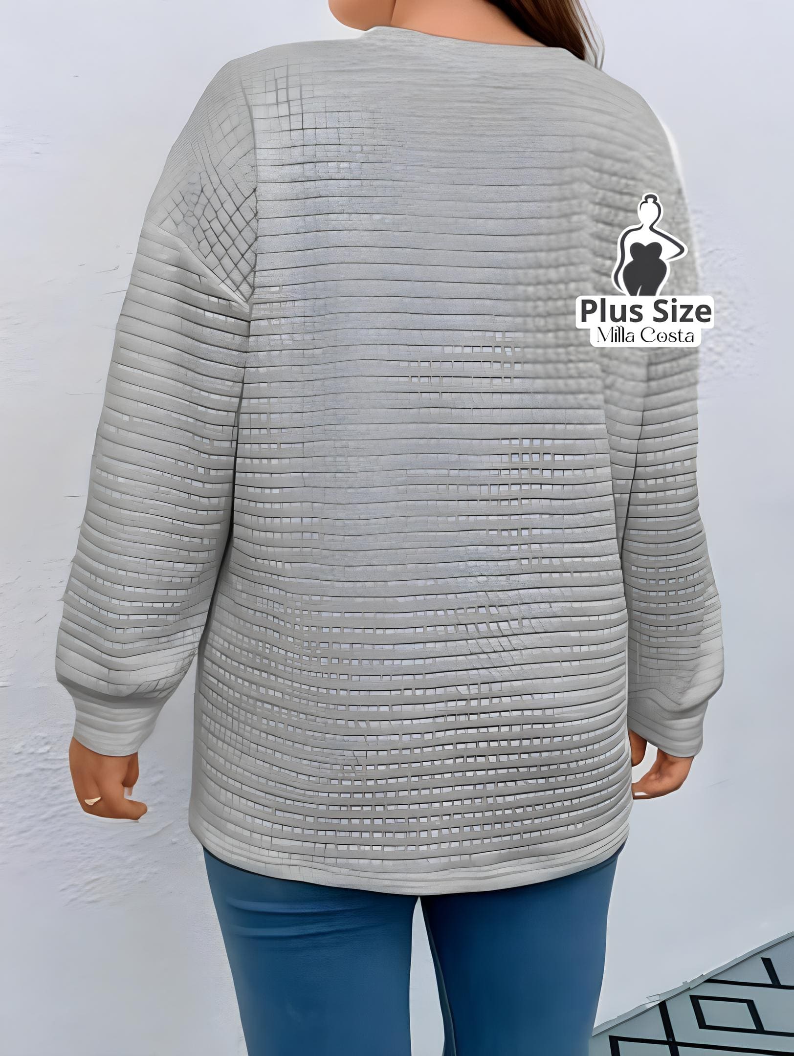 Blusa de Manga Longa Com Textura Acolchoada Plus Size