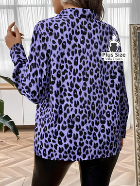 Camisa Estampada Animal Print Com Bolsos Plus Size