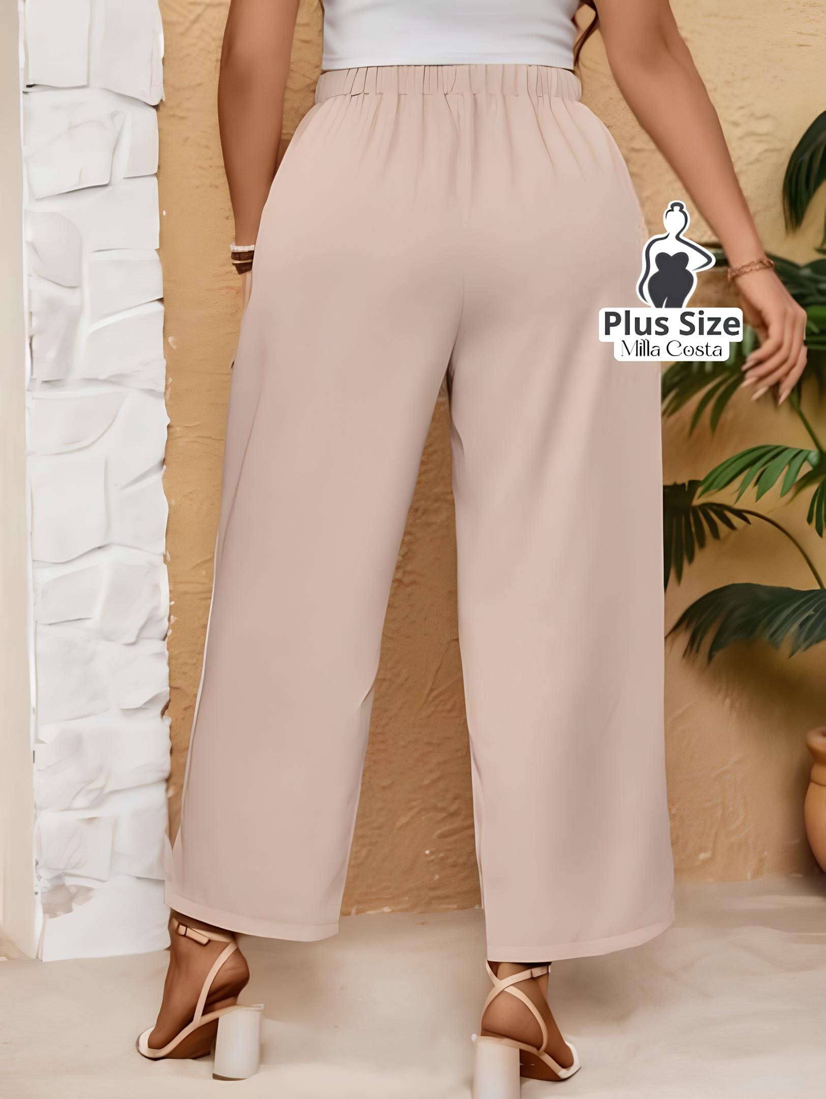 Calça Reta De Alfaiataria Bege Plus Size