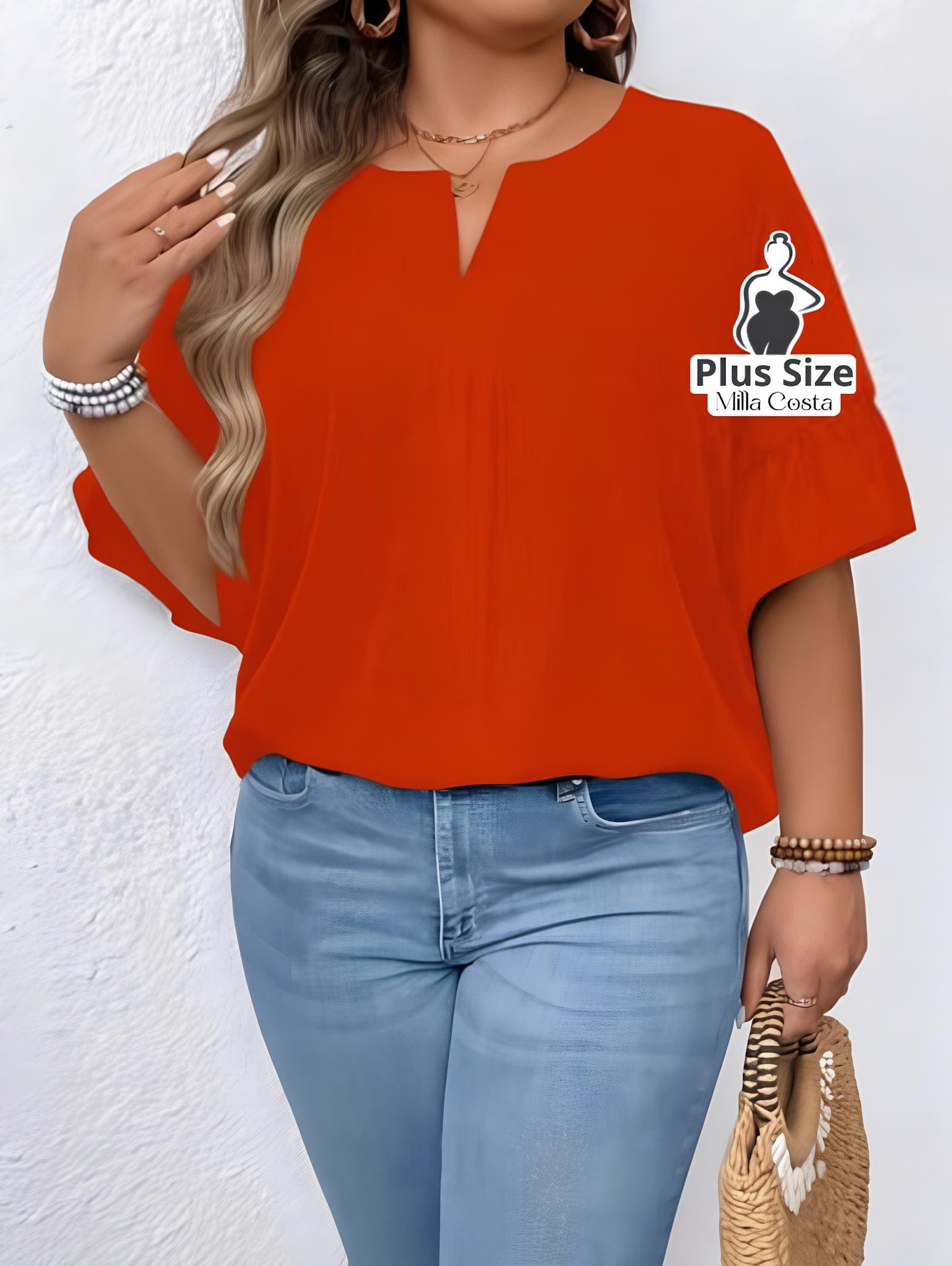 Blusa Com Manga 3/4 e Babado Plus size