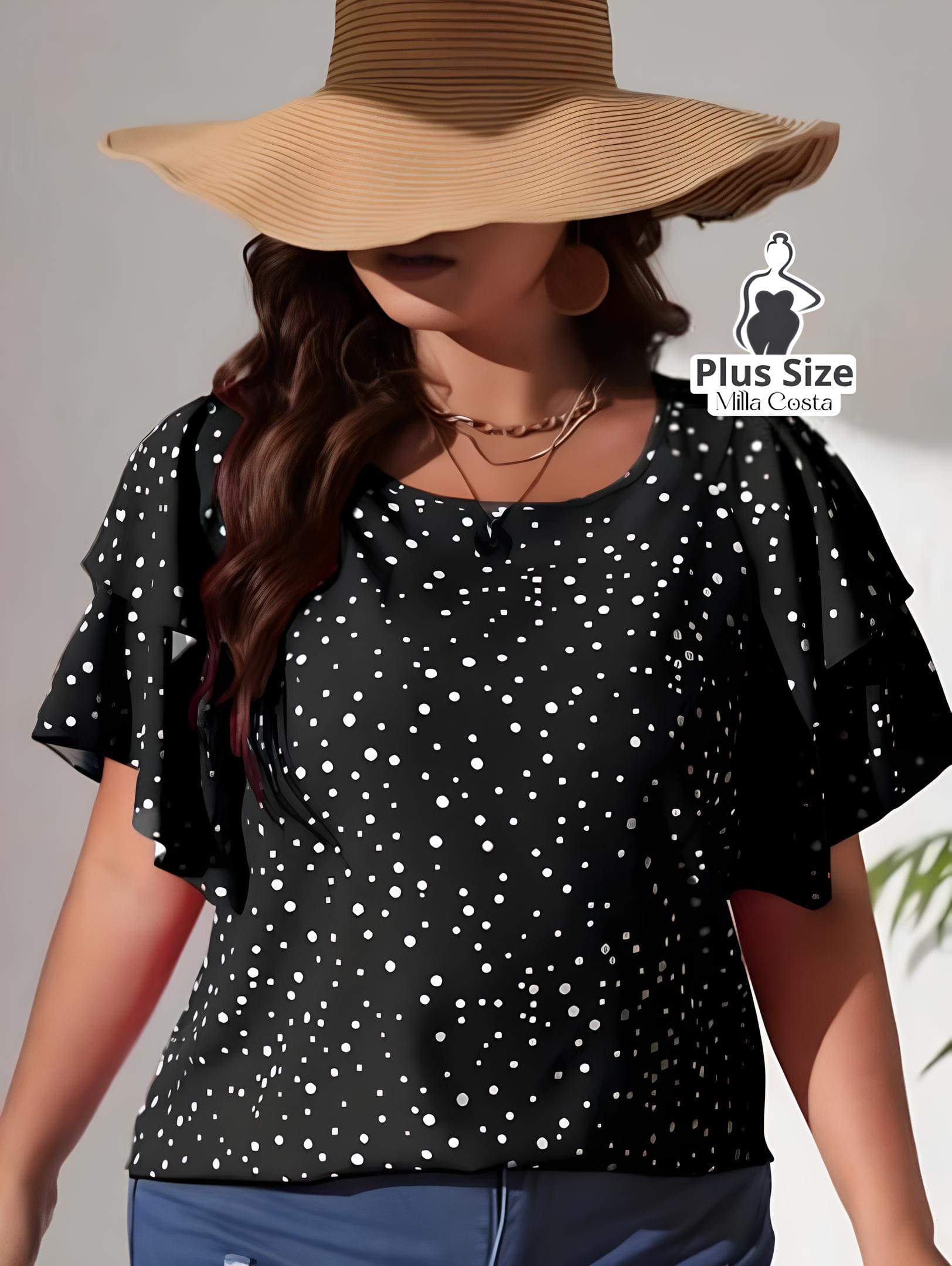 Blusa de Babados Com Estampa de Poás Plus Size