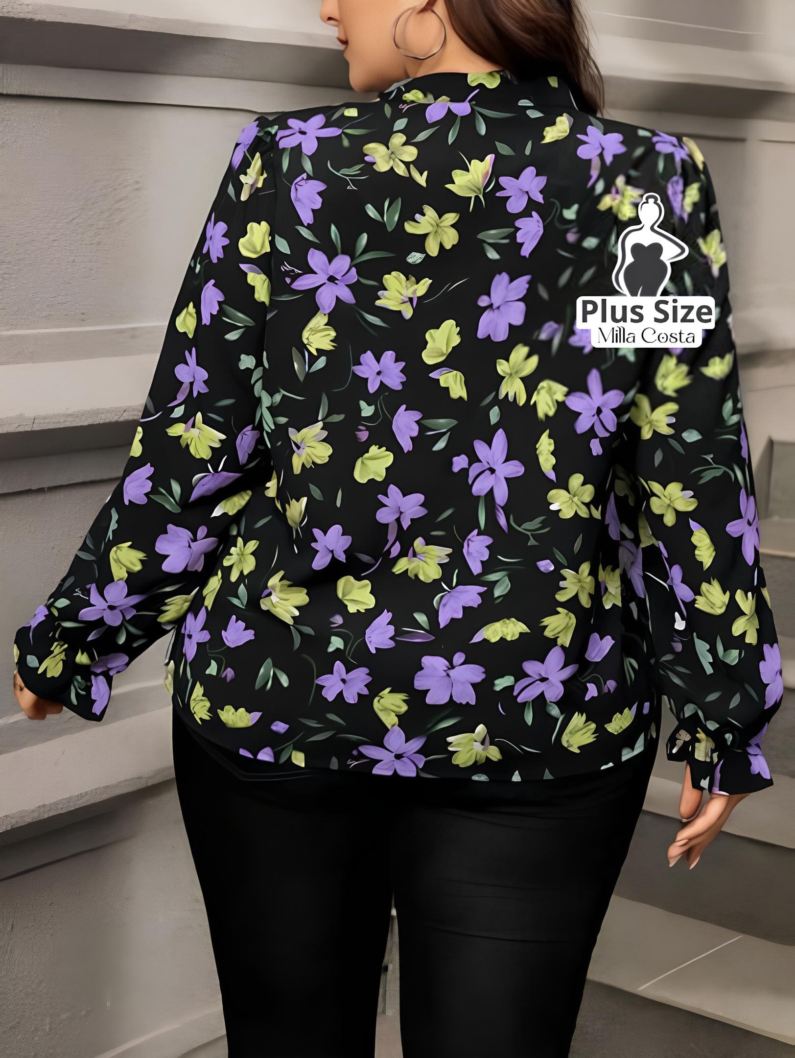 Blusa De Manga Longa Com Estampa Floral Plus Size