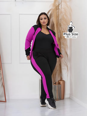 Conjunto Esportivo Com Zíper E Detalhes Modernos Plus Size