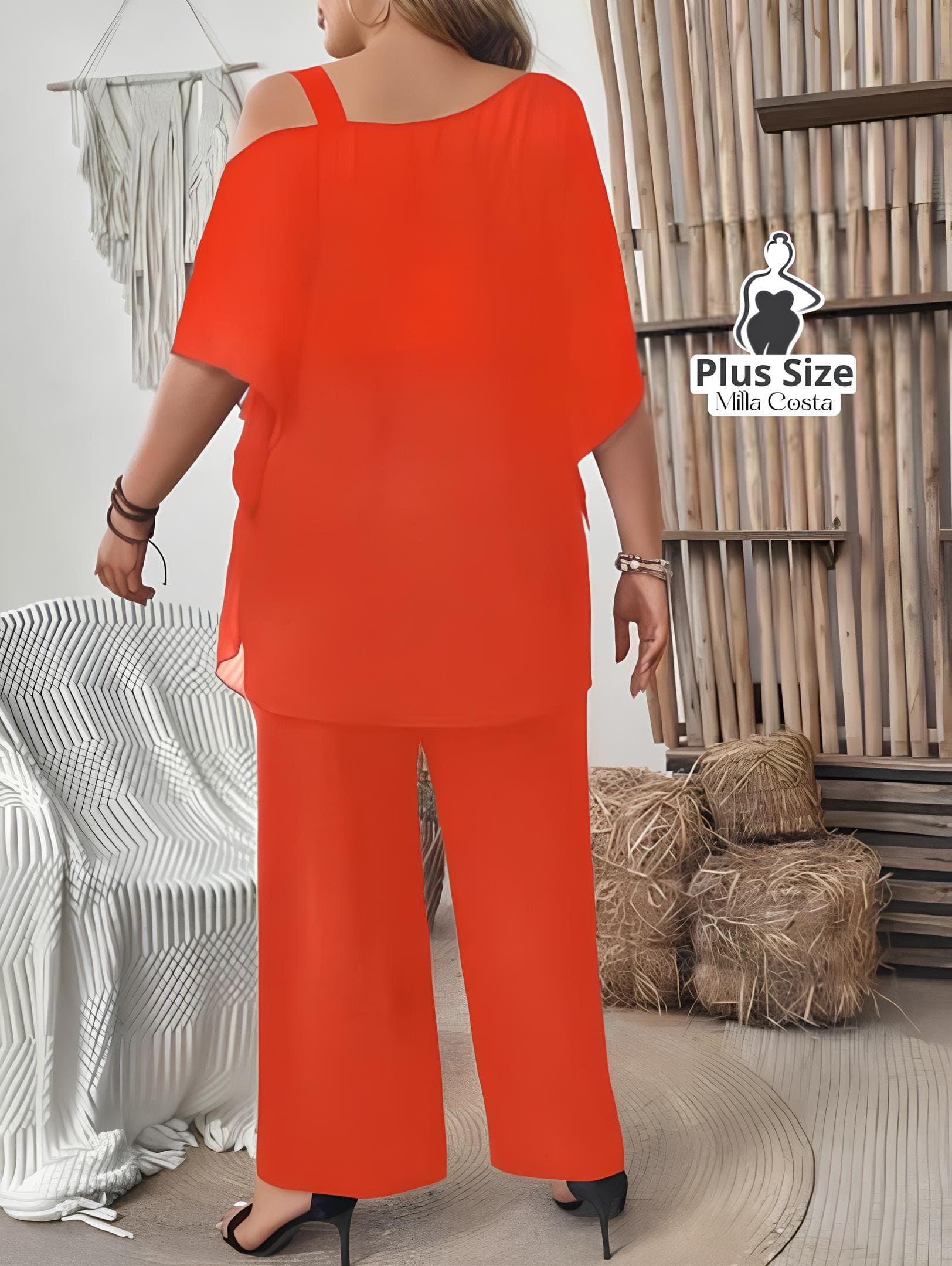 Conjunto Elegante De Camadas E Pantalona Plus Size