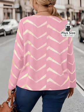 Blusa com Estampa Chevron e Decote em Zíper Plus Size