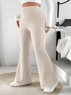 Calça de Malha Canelada Flare Plus Size