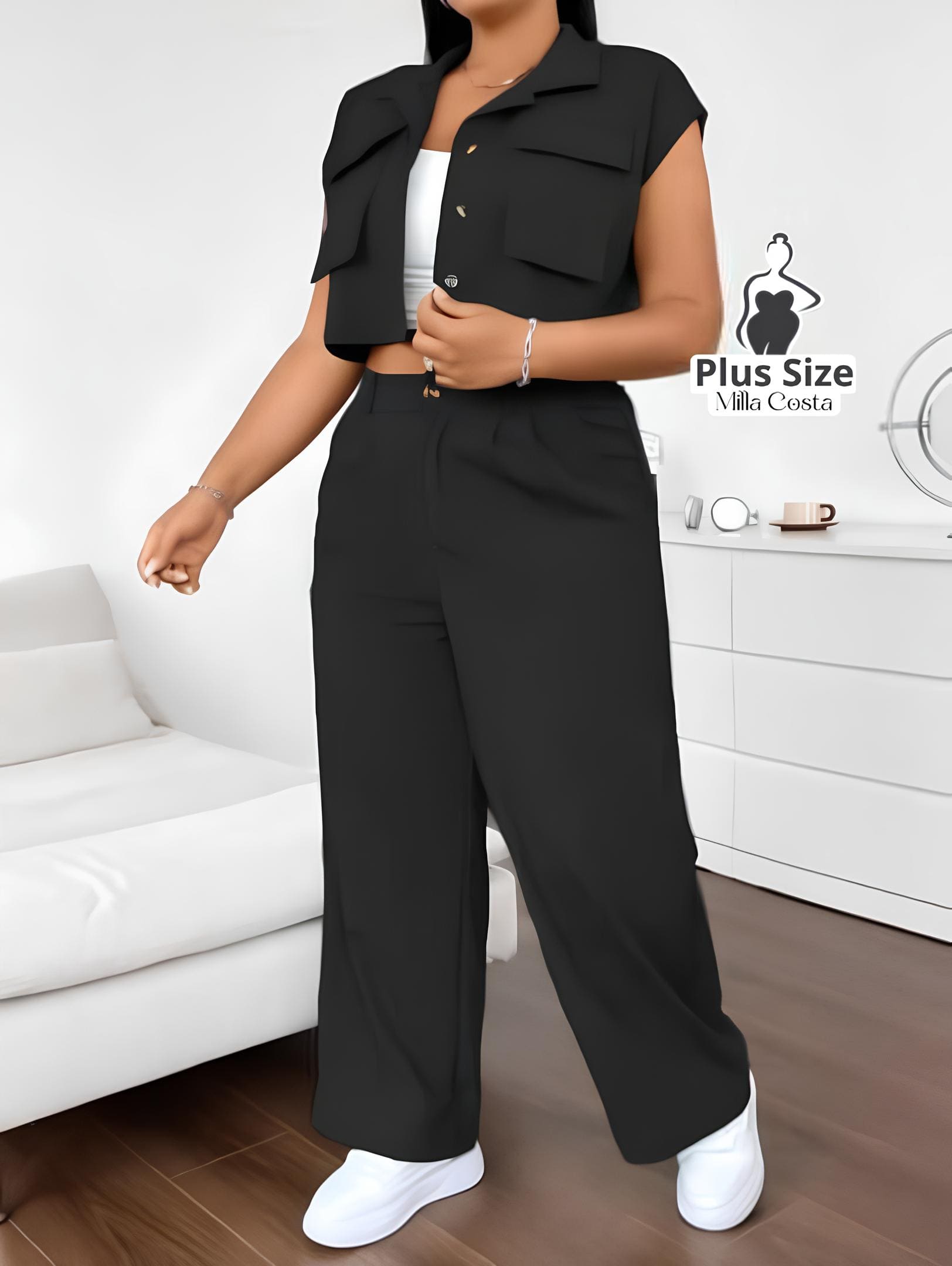 Conjunto Com Colete e Calça Pantalona Plus Size