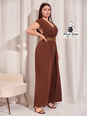 Macacão De Corte Elegante Com Decote V Plus Size