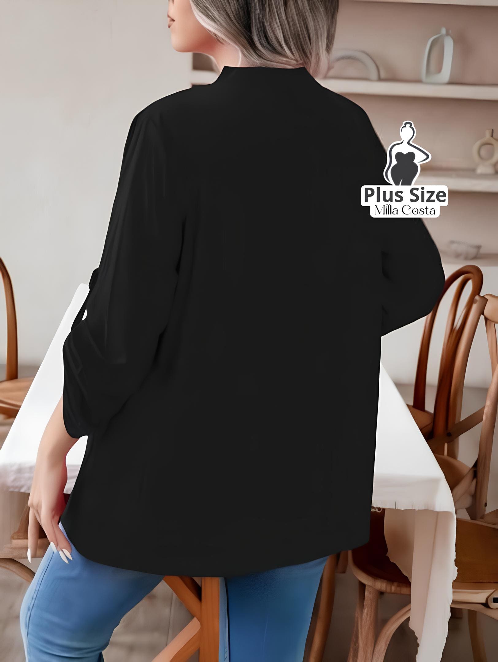 Blusa Casual com Botões e Manga 3/4 Ajustável Plus Size