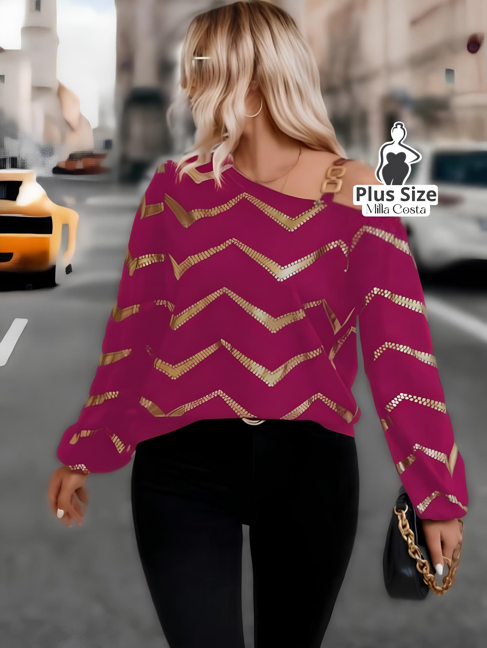 Blusa Ombro Caído Com Estampa Chevron Plus Size