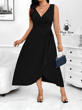 Vestido Longo Transpassado com Fenda Plus Size