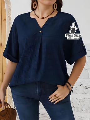 Blusa Elegante Com Botão Frontal Plus Size