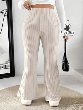 Calça de Malha Canelada Flare Plus Size