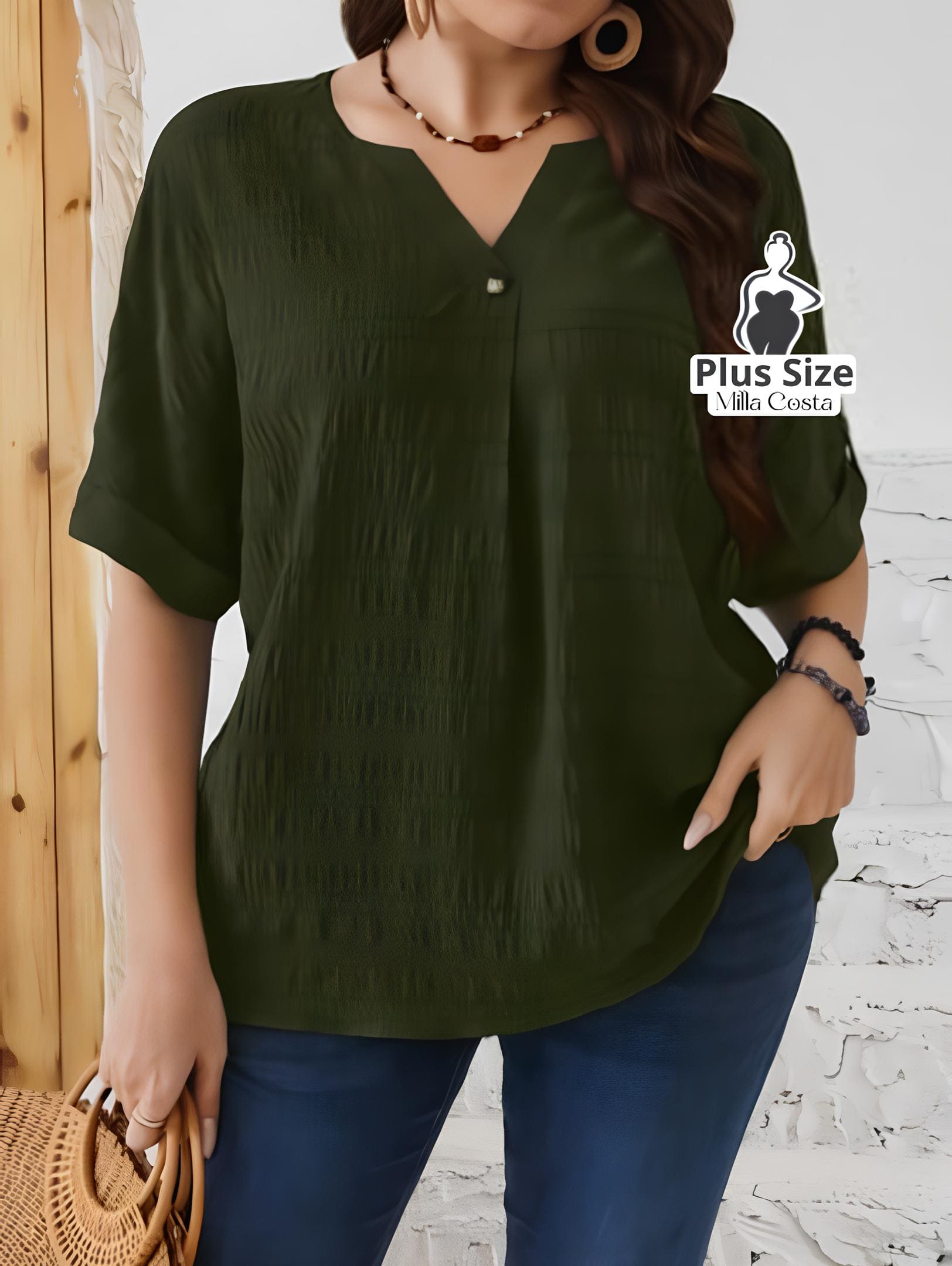 Blusa Elegante Com Botão Frontal Plus Size