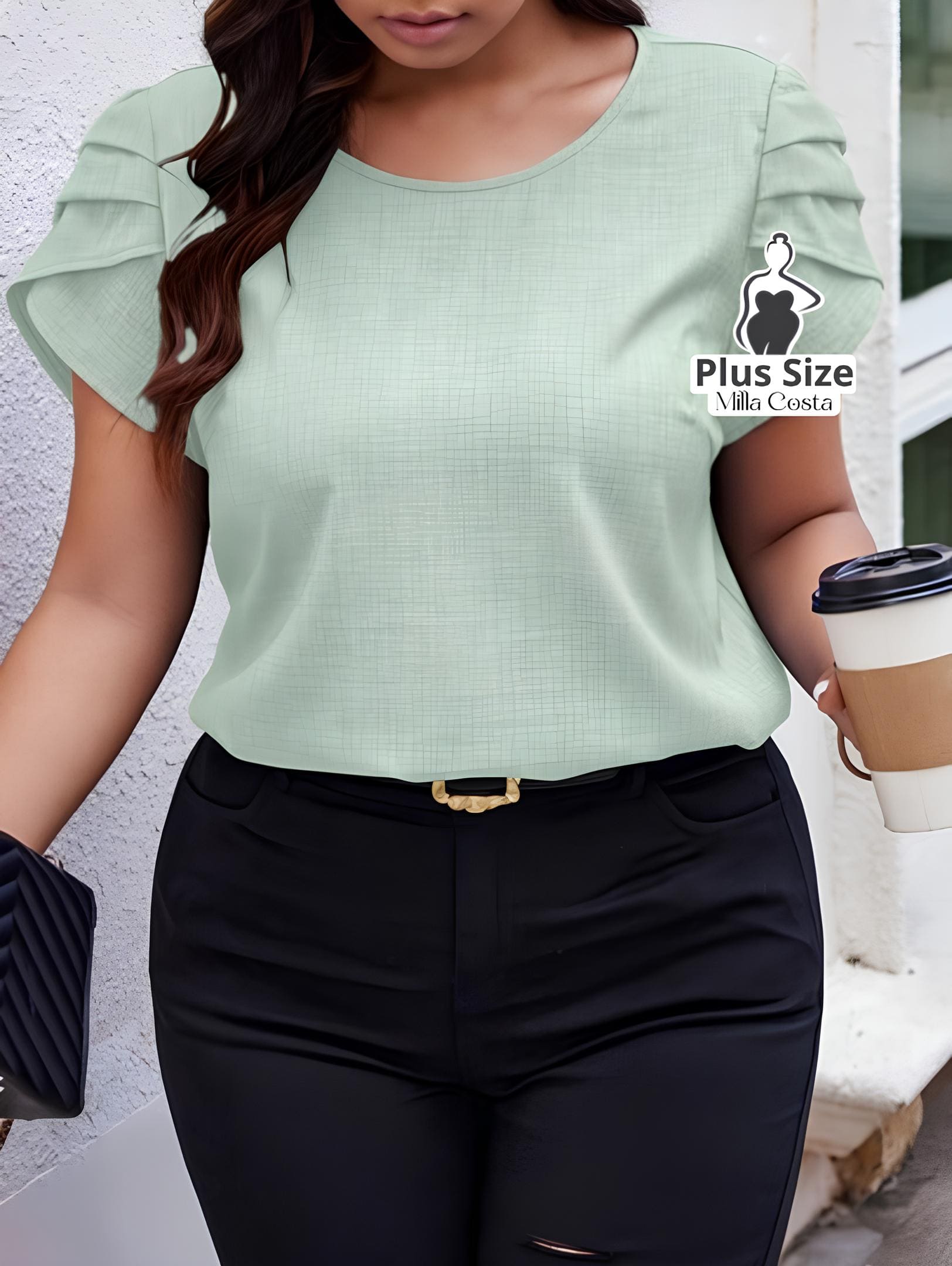 Blusa Texturizada Com Mangas Franzidas Plus Size