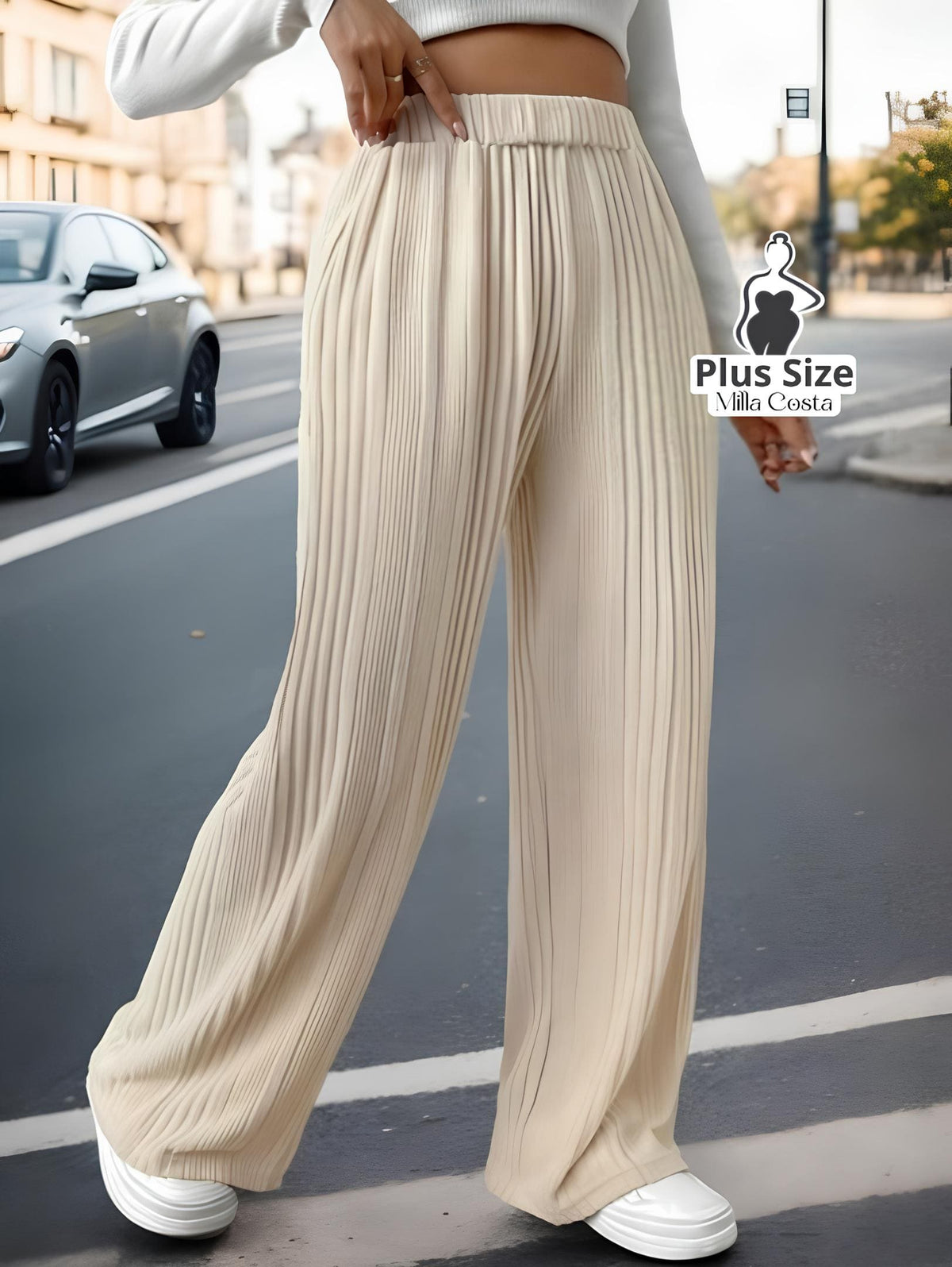 Calça Canelada Pantalona Confortável Plus Size