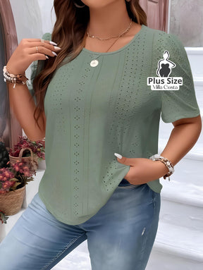 Blusa Em Laise Com Mangas Bufantes Plus Size