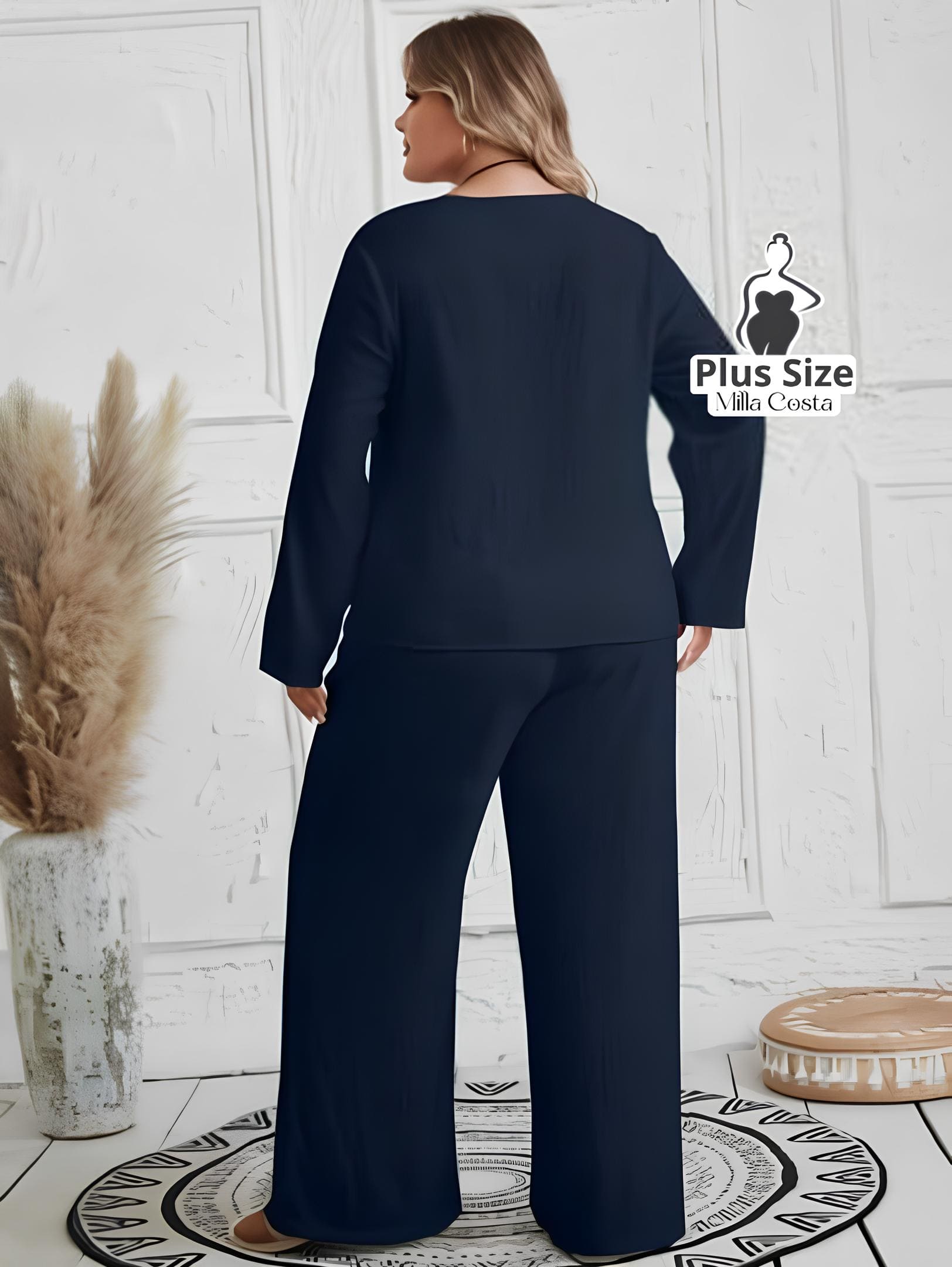 Conjunto Feminino de Blusa e Calça Com Detalhes de Botões Plus Size