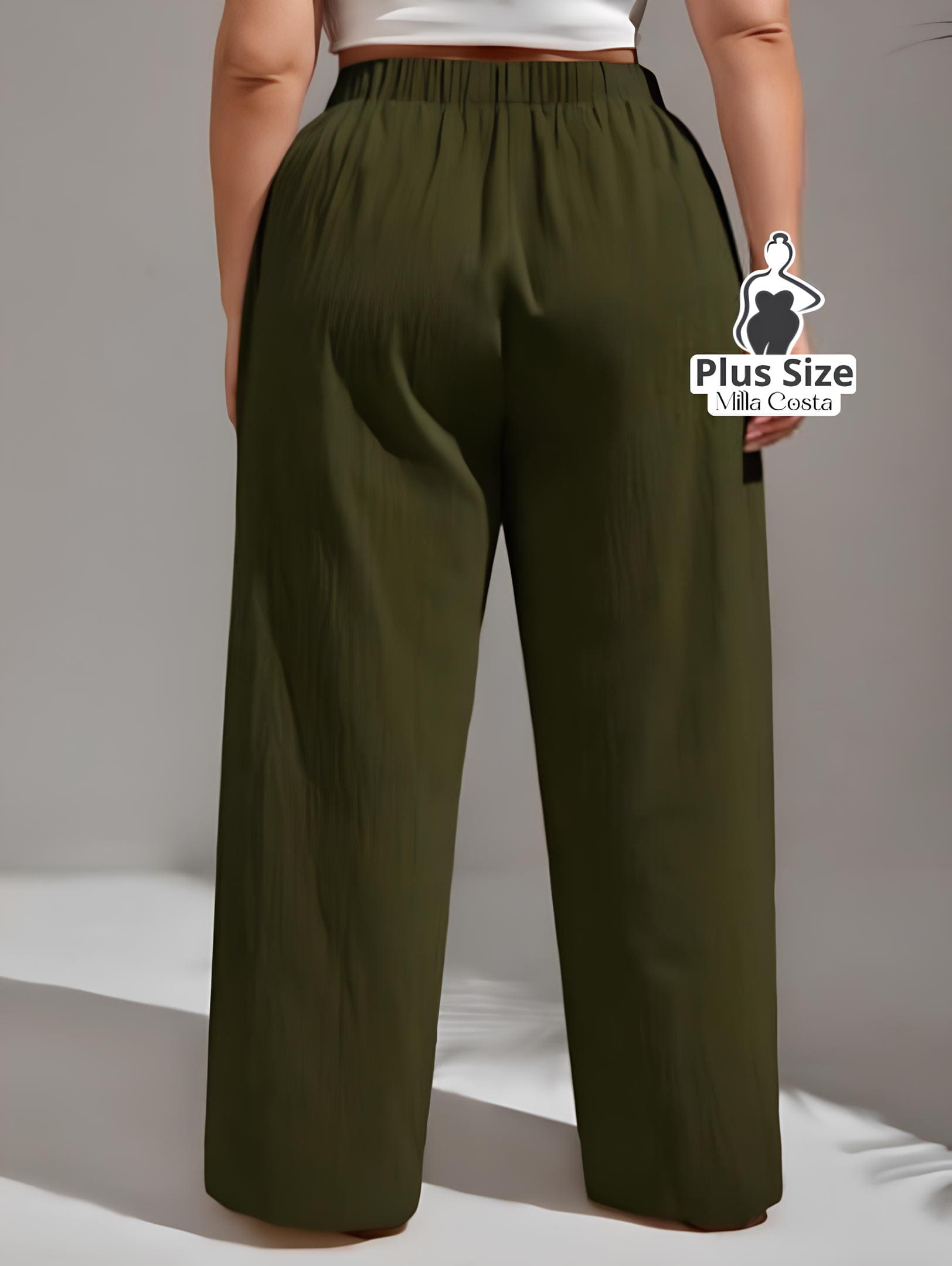 Calça Pantalona de Linho Com Fechamento Frontal Plus Size