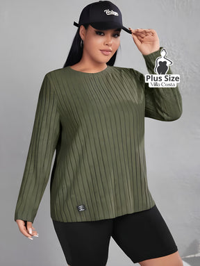 Blusa Canelada Casual Com Manga Longa Plus Size