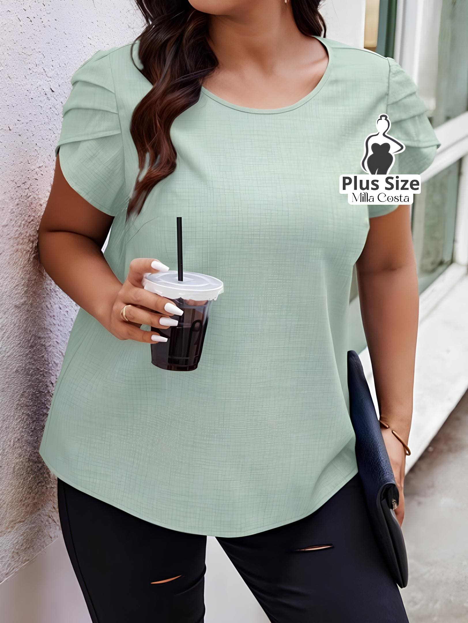 Blusa Texturizada Com Mangas Franzidas Plus Size