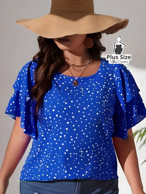 Blusa de Babados Com Estampa de Poás Plus Size