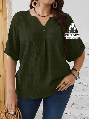 Blusa Elegante Com Botão Frontal Plus Size