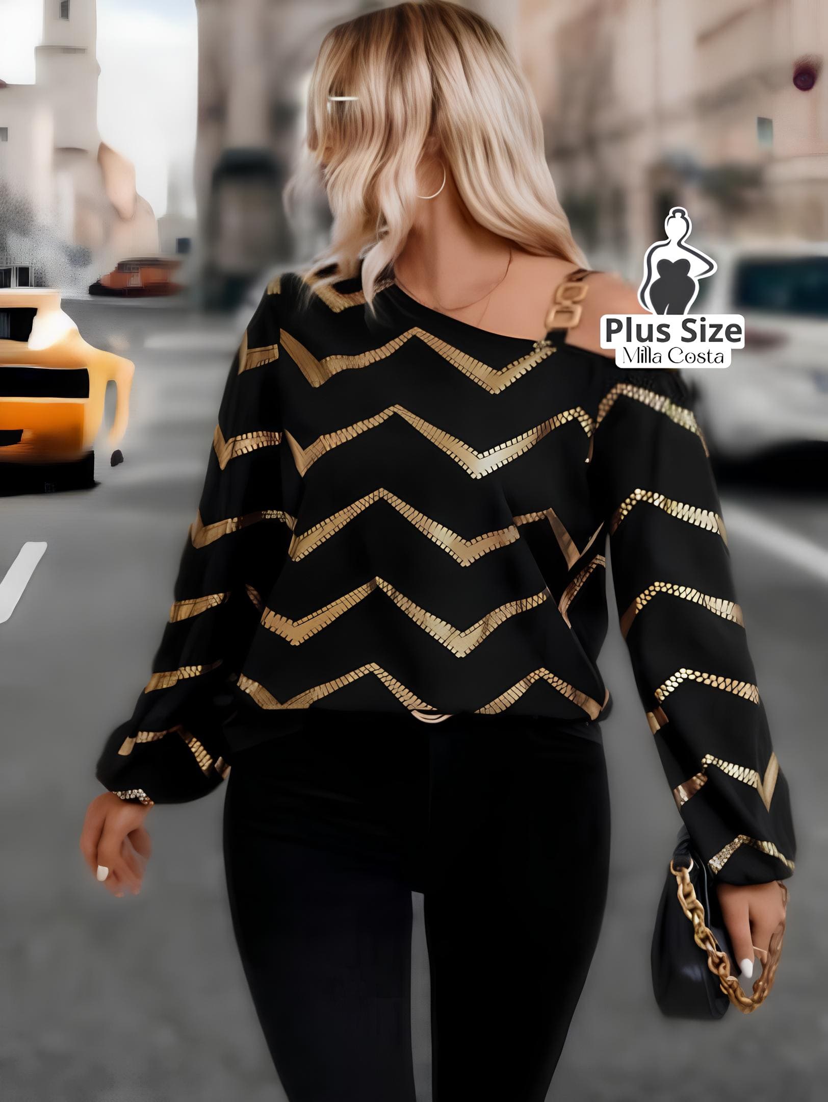 Blusa Ombro Caído Com Estampa Chevron Plus Size