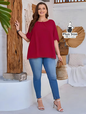 Blusa Com Barra Trabalhada Em Detalhe Plus Size