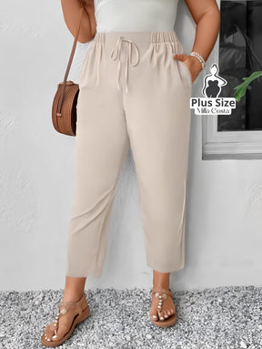 Calça de Cintura Alta Com Cordão Ajustável Plus Size