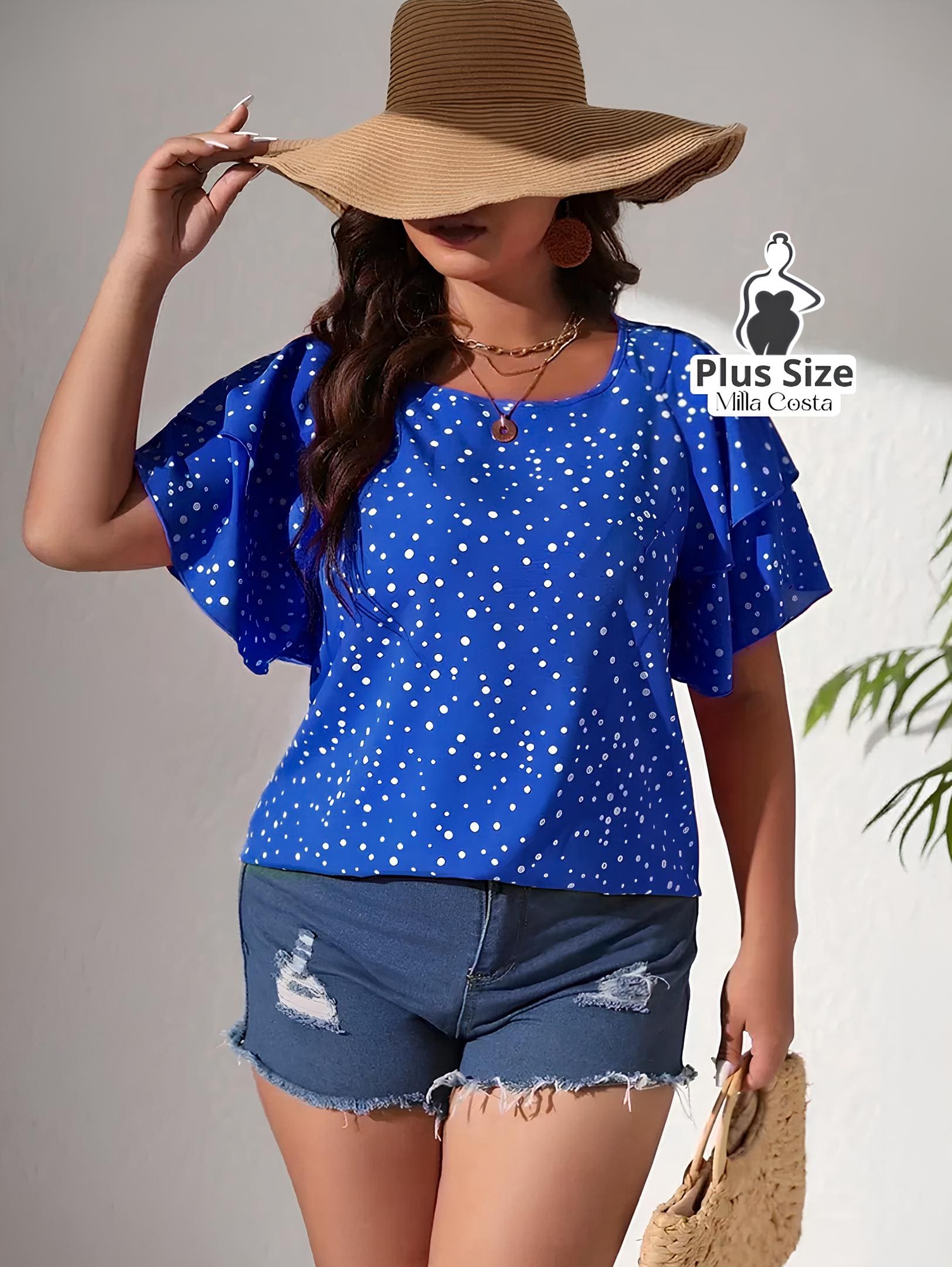 Blusa de Babados Com Estampa de Poás Plus Size