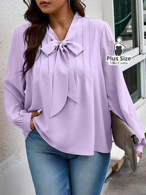 Blusa Com Laço e Manga Longa Elegante Plus Size