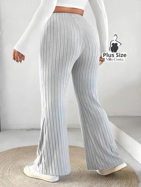 Calça de Malha Canelada Flare Plus Size