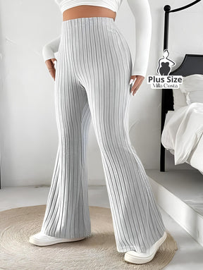 Calça de Malha Canelada Flare Plus Size