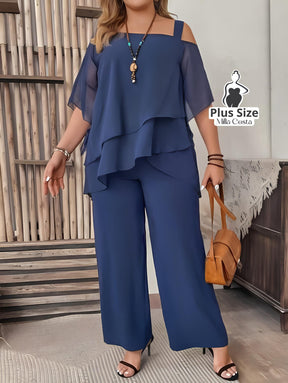 Conjunto Elegante De Camadas E Pantalona Plus Size