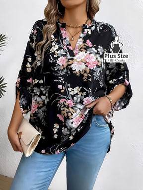 Blusa Floral Com Design Elegante Plus Size