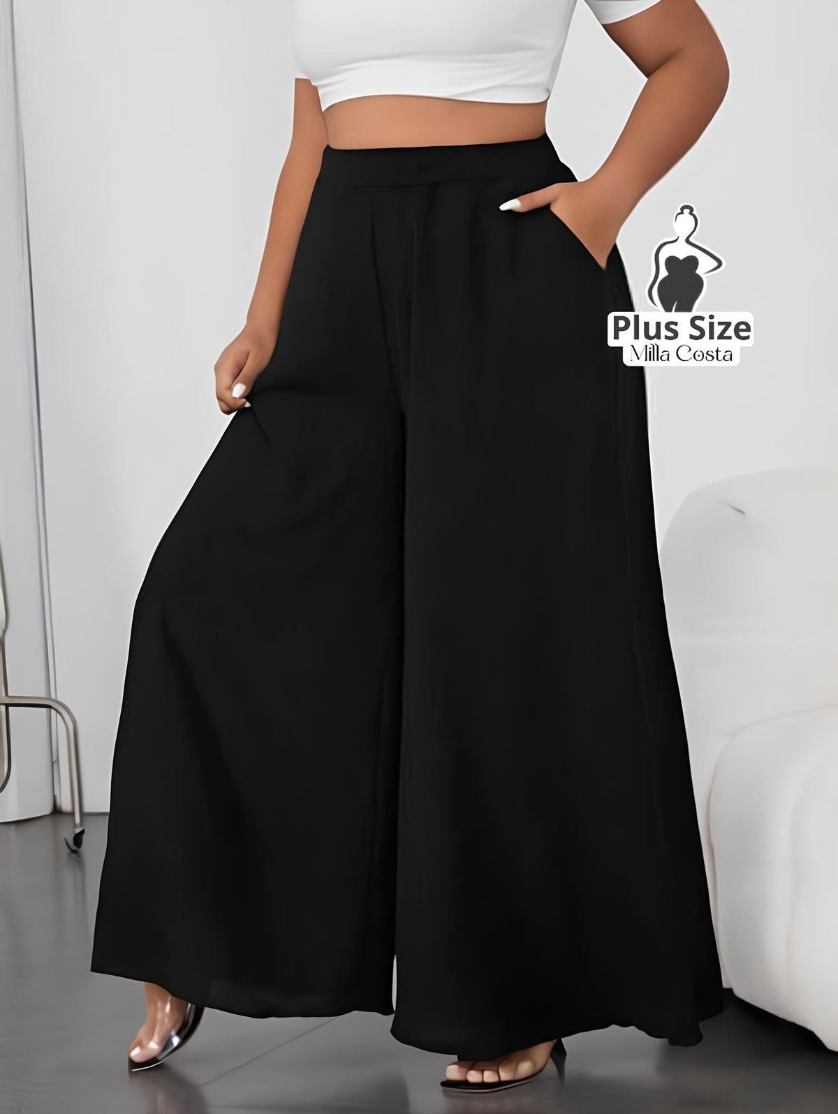 Calça Pantalona Preta Elegante Plus Size