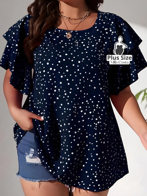 Blusa de Babados Com Estampa de Poás Plus Size