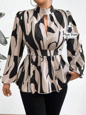 Blusa Social Com Detalhe De Gola Alta E Mangas Longas Plus Size