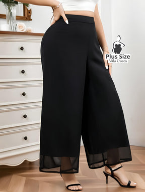 Calça Pantalona Elegante Com Acabamento Delicado Plus Size