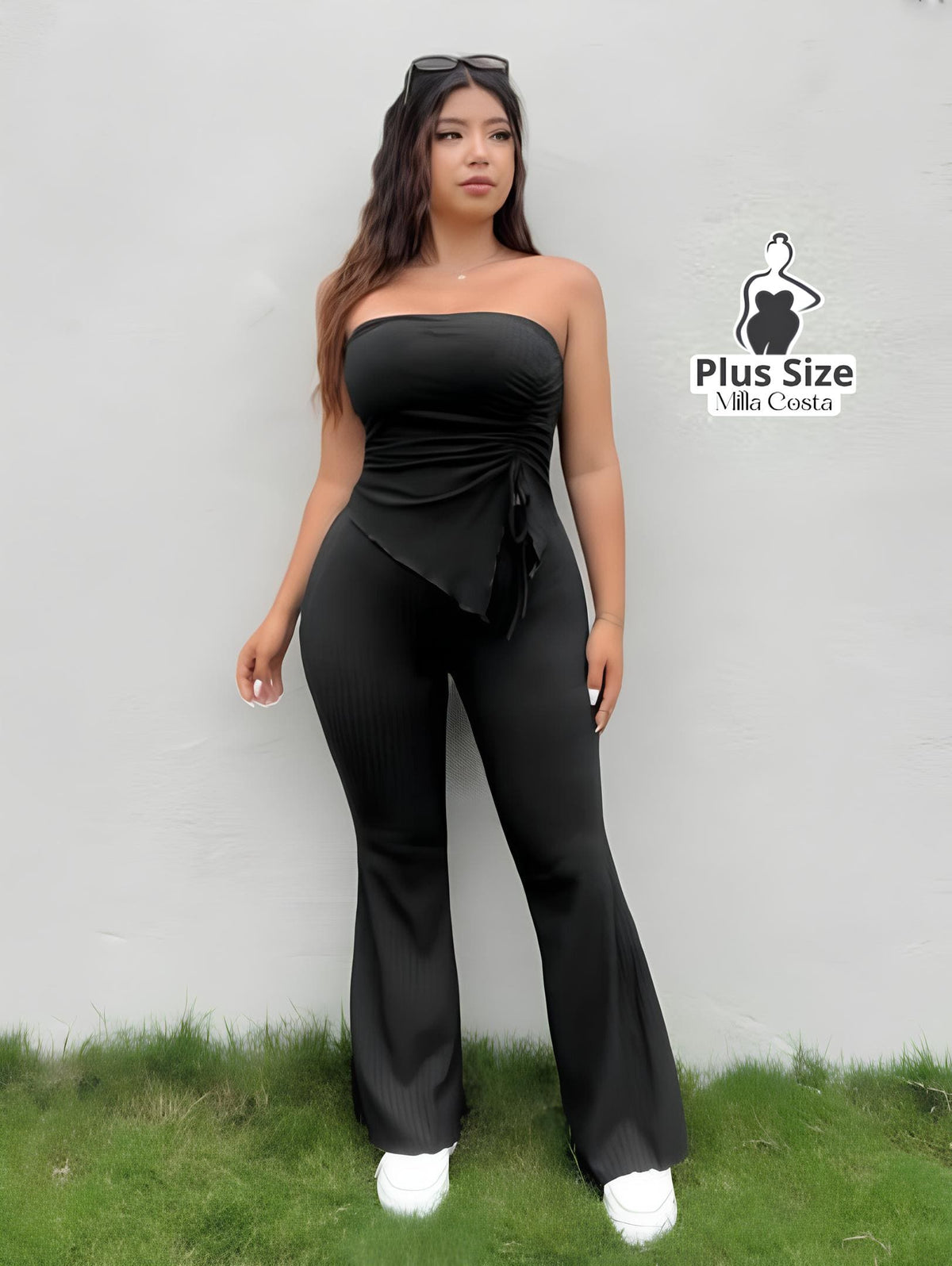 Conjunto Tomara Que Caia com Calça Flare Plus Size