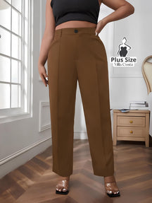 Calça de Alfaiataria Reta Com Cintura Alta Plus Size