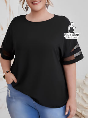 Blusa Básica Com Detalhe De Transparência Nas Mangas Plus Size